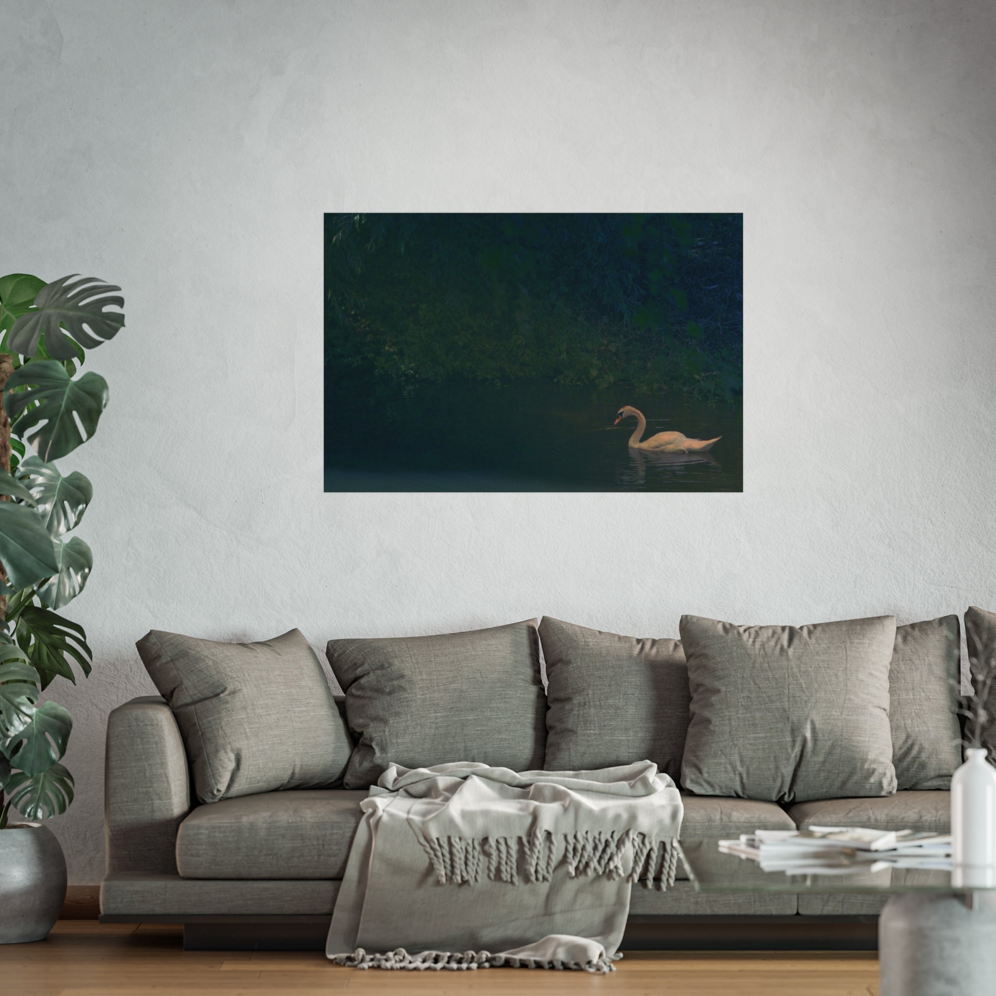 Swan at Dusk Fine Art Poster — Serene Lake Wall Art